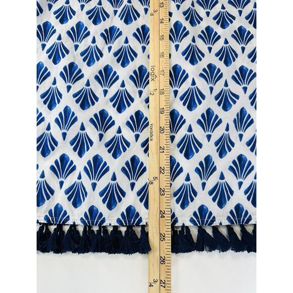 Talbots L Petite Cotton Blend Blue White Tunic Navy Blue Tassel Hem Boho India - Picture 16 of 16